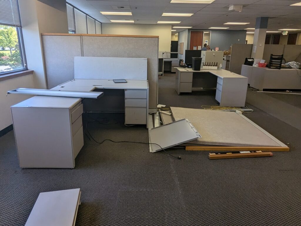 Workstations being taken down during an office move