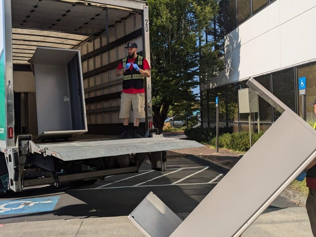 Moving truck loaded at a government office relocation