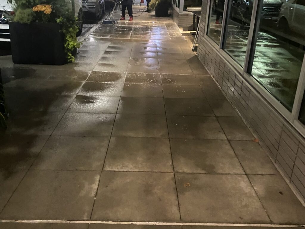 Clean downtown Renton storefront sidewalk after power washing