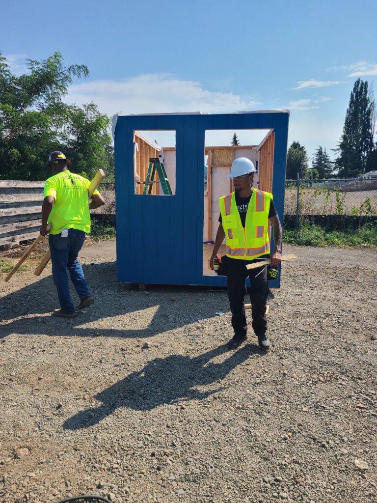 Tiny home walls up and painted on site